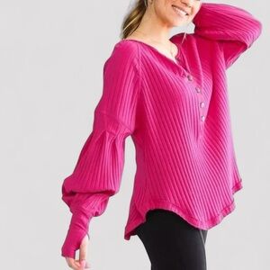 Free People Movement Bella Layer Ribbed Henley Top.